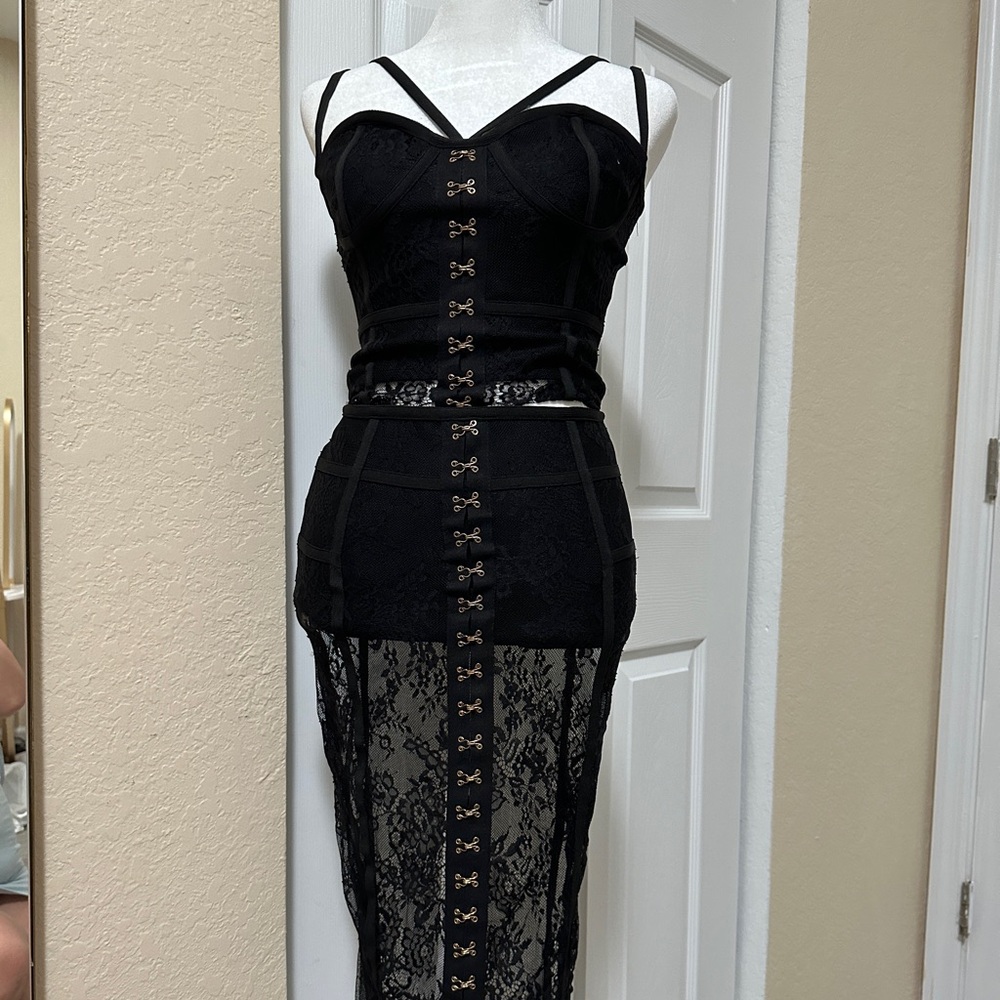 Black Lace Corset set with Hook Details